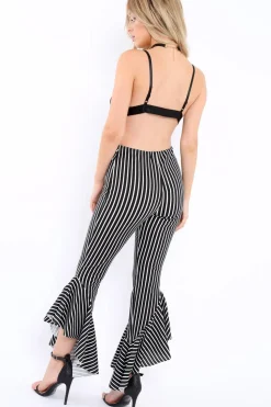 Rebellious Fashion Black and White Stripe Frill Hem Trousers - Ashlie