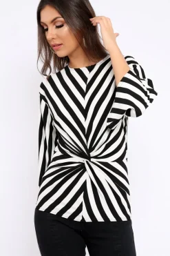 Rebellious Fashion Black and White Stripe Knot Top - Toree
