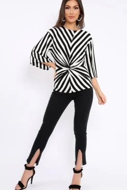 Rebellious Fashion Black and White Stripe Knot Top - Toree