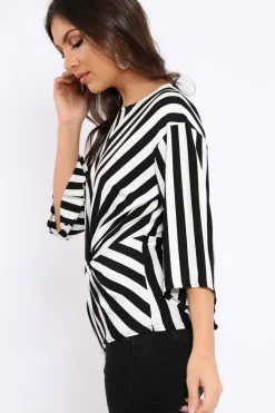 Rebellious Fashion Black and White Stripe Knot Top - Toree