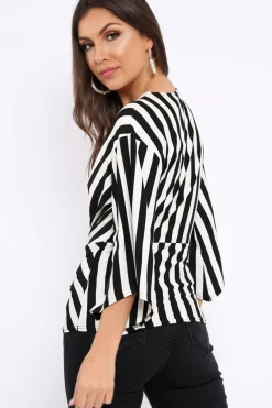 Rebellious Fashion Black and White Stripe Knot Top - Toree