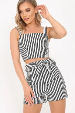 Rebellious Fashion Black And White Stripe Shorts And Crop Top Co-Ord - Madden