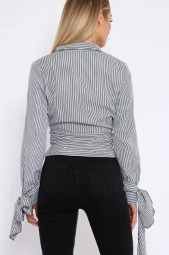 Rebellious Fashion Black and White Stripe Tie Shirt - Jenica