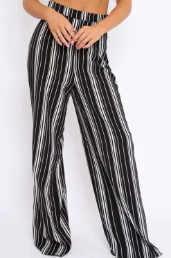 Rebellious Fashion Black and White Stripe Wide Leg Trousers - Krisha