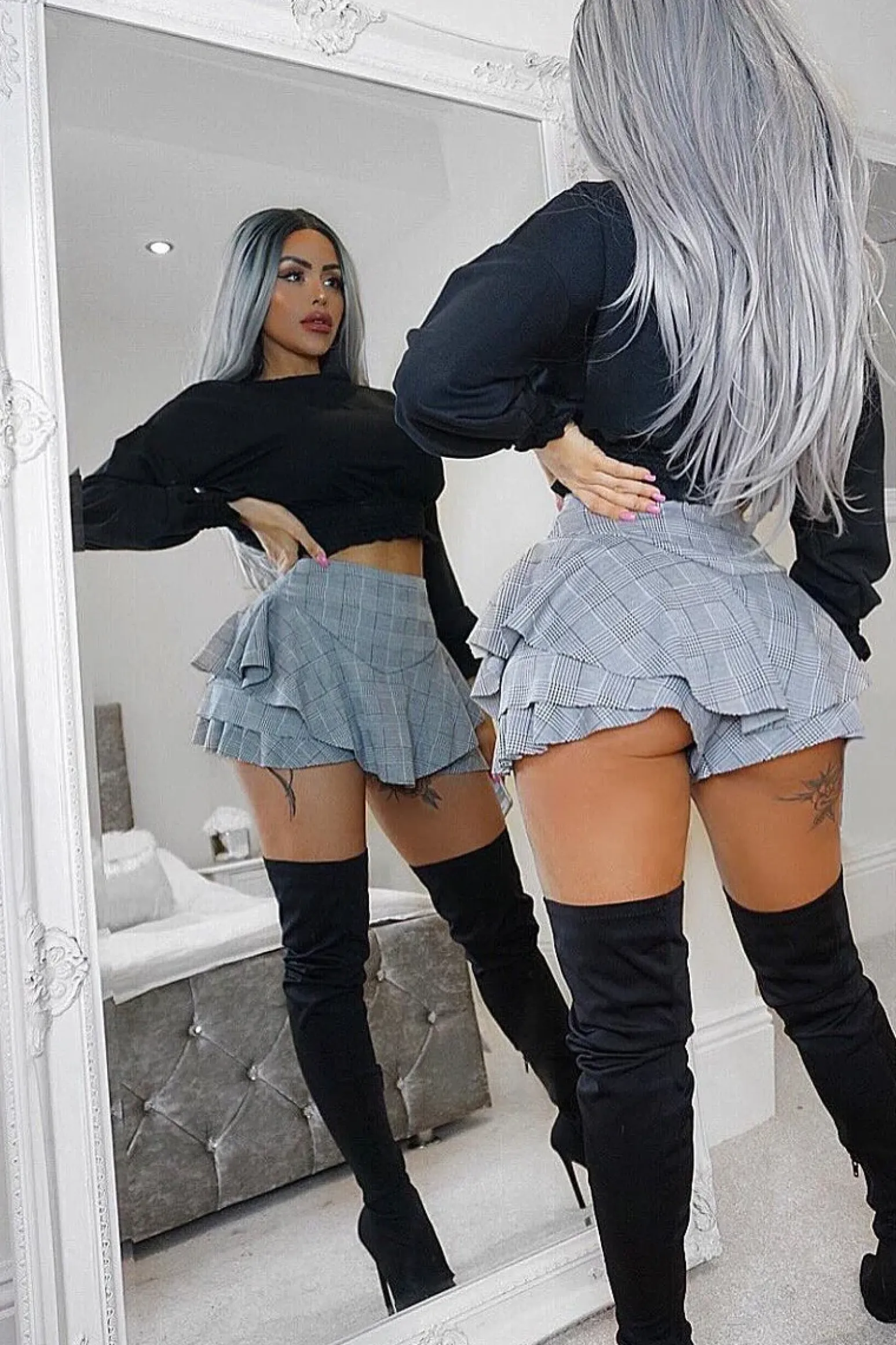 Rebellious Fashion Black and White Tartan Frill High Waisted Shorts - Claudelle