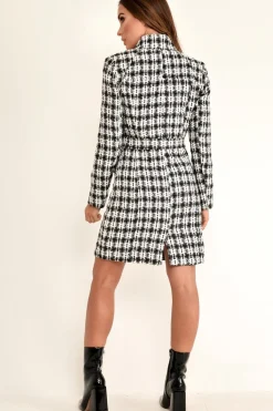 Rebellious Fashion Black And White Tweed Gold Button Longline Jacket - Madalynn