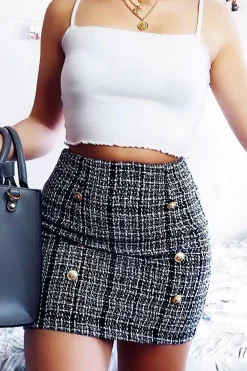Rebellious Fashion Black and White Tweed Skirt - Jolani