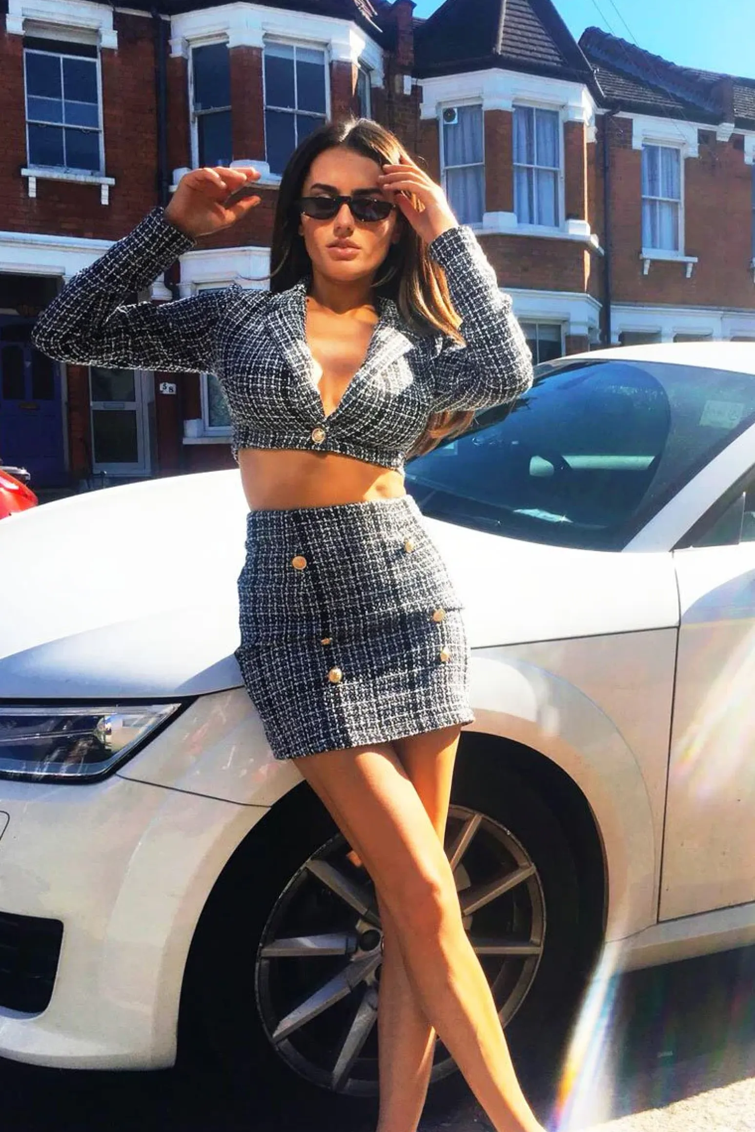 Rebellious Fashion Black and White Tweed Skirt - Jolani