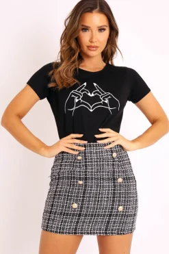 Rebellious Fashion Black and White Tweed Skirt - Jolani