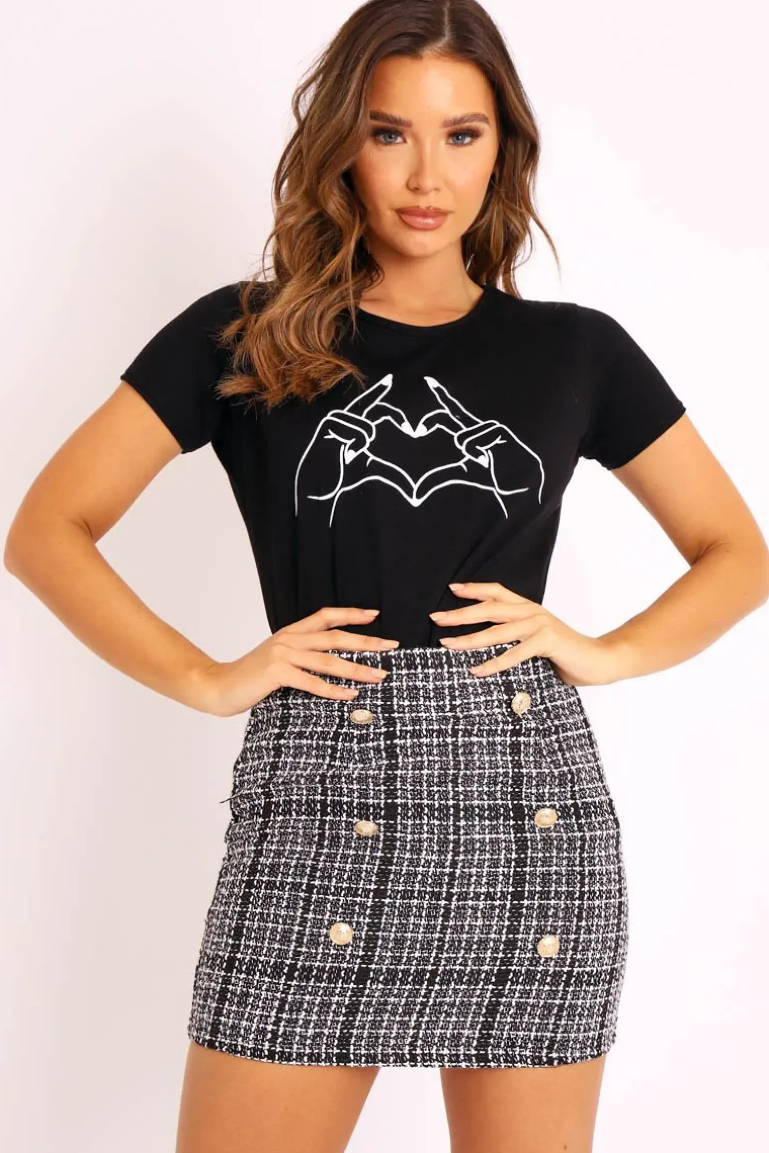 Rebellious Fashion Black and White Tweed Skirt - Jolani
