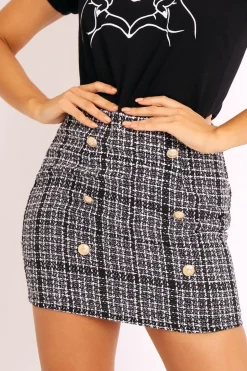 Rebellious Fashion Black and White Tweed Skirt - Jolani