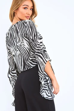 Rebellious Fashion Black And White Zebra Tie Front Top - Adelei
