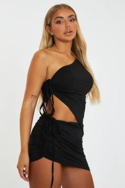 Rebellious Fashion Black Asymmetric Crop Top & Mini Skirt Set - Lacey