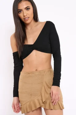 Rebellious Fashion Black Asymmetric Crop Top - Nicki