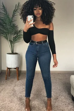 Rebellious Fashion Black Asymmetric Crop Top - Nicki