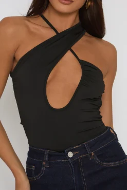 Rebellious Fashion Black Asymmetric Detail Bodysuit - Gwyneth