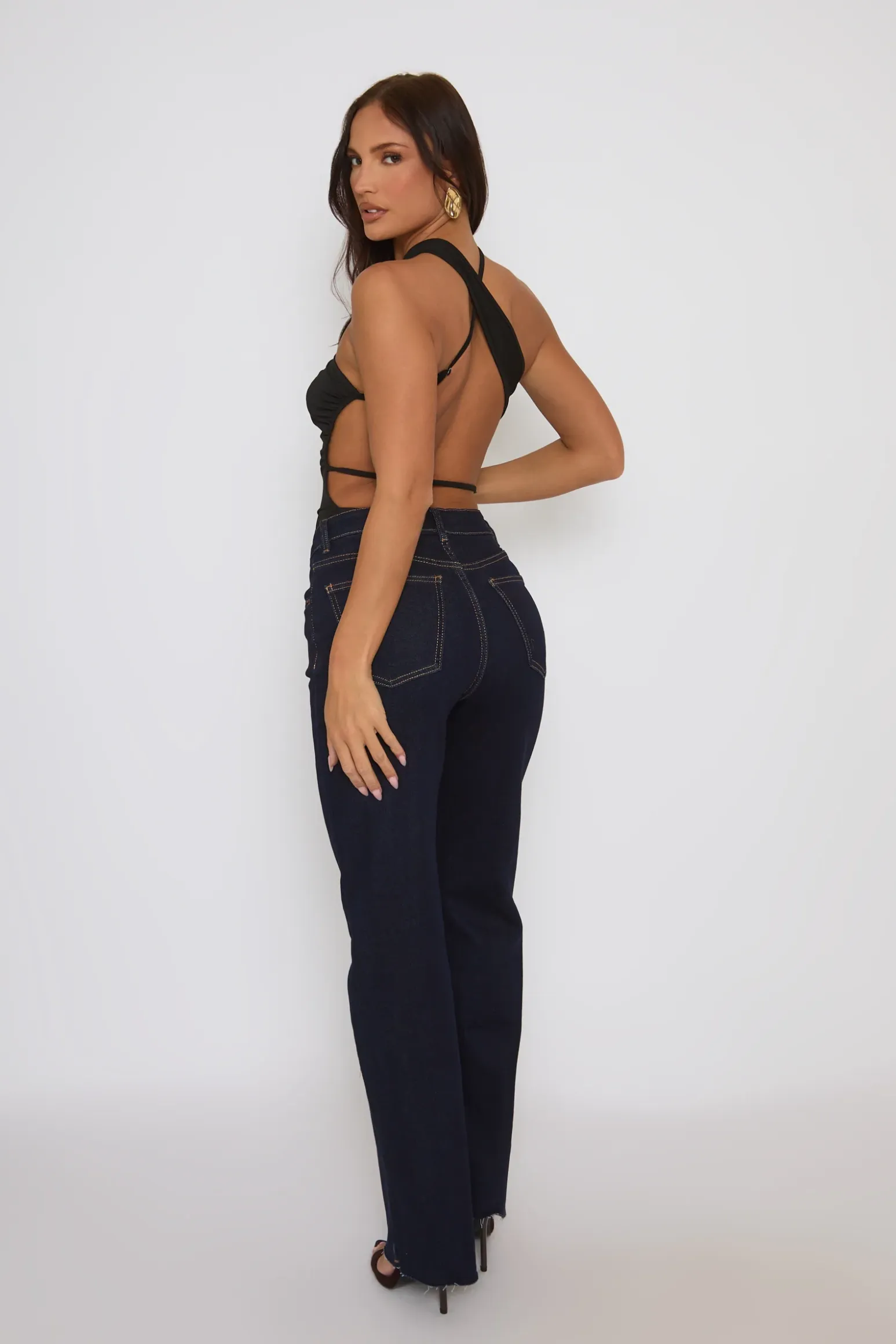 Rebellious Fashion Black Asymmetric Detail Bodysuit - Gwyneth