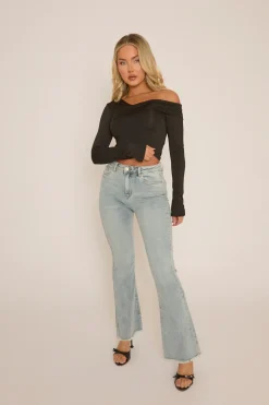 Rebellious Fashion Black Asymmetric Off Shoulder Top - Idalia