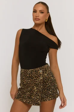 Rebellious Fashion Black Asymmetric Off Shoulder Bodysuit - Misba