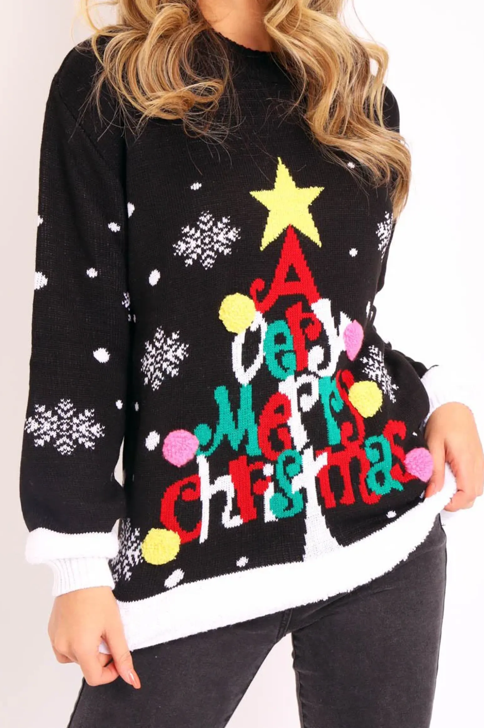 Rebellious Fashion Black A Very Merry Christmas Slogan Jumper - Lotta