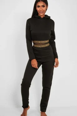Rebellious Fashion Black Aztec Trim Loungewear Set - Galena