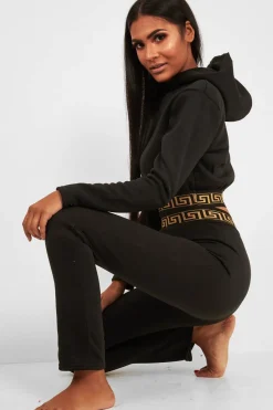 Rebellious Fashion Black Aztec Trim Loungewear Set - Galena