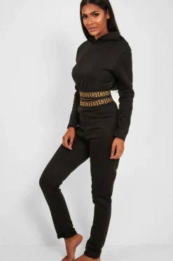 Rebellious Fashion Black Aztec Trim Loungewear Set - Galena