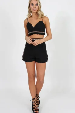 Rebellious Fashion Black Aztec Trim Two Piece Set - Alby