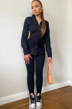 Rebellious Fashion Black Backless Cut Out Shirt - Maja