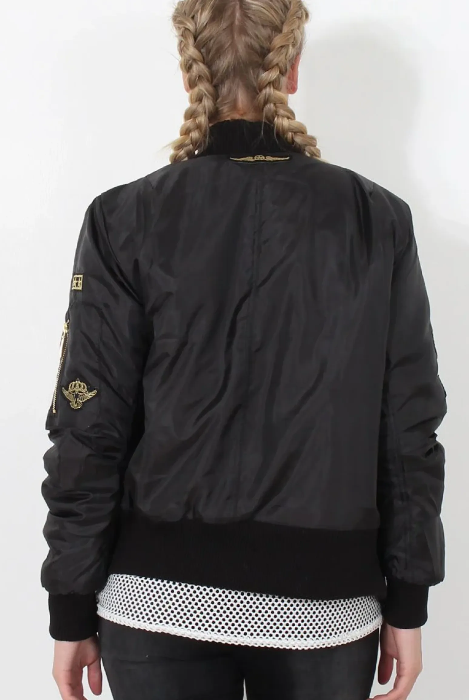 Rebellious Fashion Black Badge Detail Bomber Jacket - Kendall