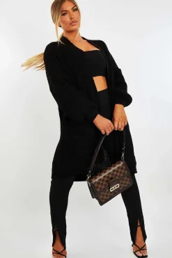 Rebellious Fashion Black Balloon Sleeve Longline Knit Cardigan - Abbie