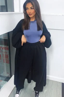 Rebellious Fashion Black Balloon Sleeve Maxi Knit Cardigan - Imara
