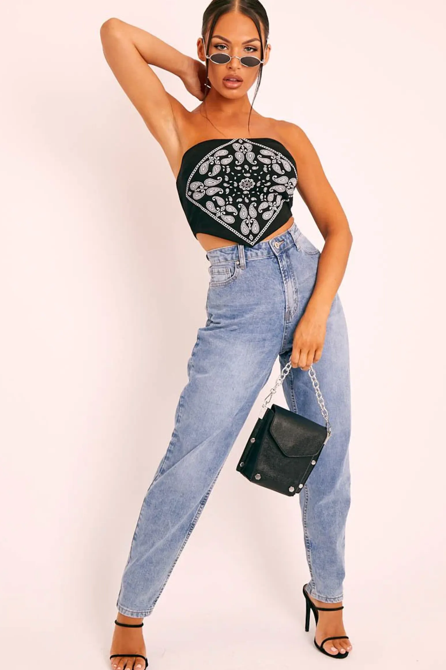 Rebellious Fashion Black Bandana Scarf Print Crop Top - Jacquelin