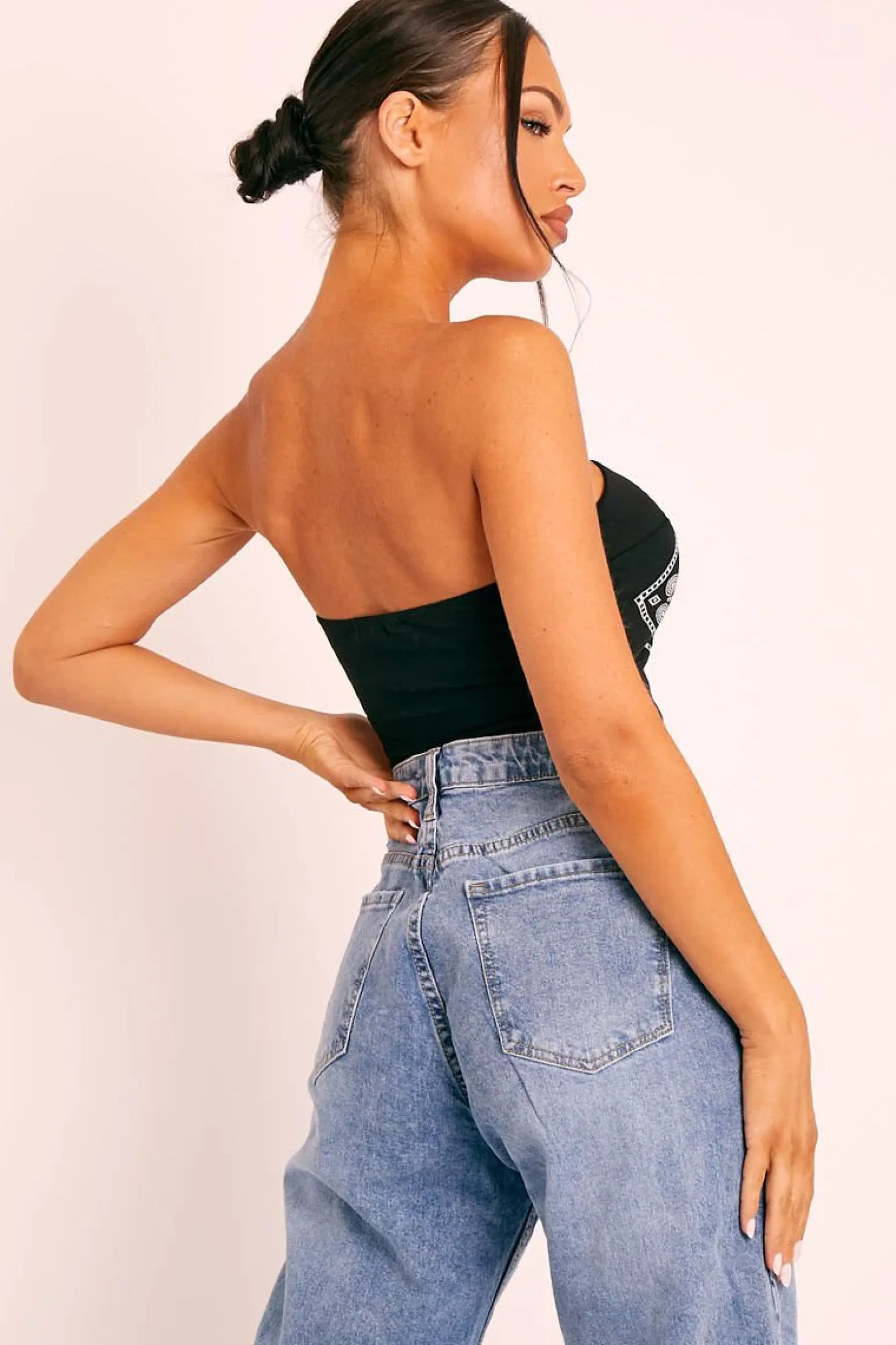 Rebellious Fashion Black Bandana Scarf Print Crop Top - Jacquelin