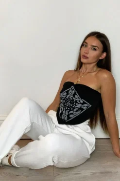 Rebellious Fashion Black Bandana Scarf Print Crop Top - Jacquelin