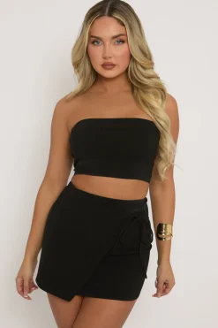 Rebellious Fashion Black Bandeau & Wrap Mini Skirt Co-ord Set - Sheena