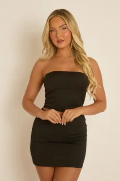 Rebellious Fashion Black Bandeau and Mini Skirt Co-ord Set - Celestia