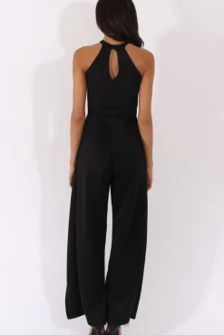Rebellious Fashion Black Bandeau Choker Split Detail Jumpsuit - Rosy