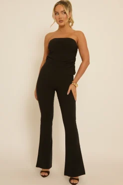 Rebellious Fashion Black Bandeau Top & Kick Flare Trousers Co-ord Set - Rochelle
