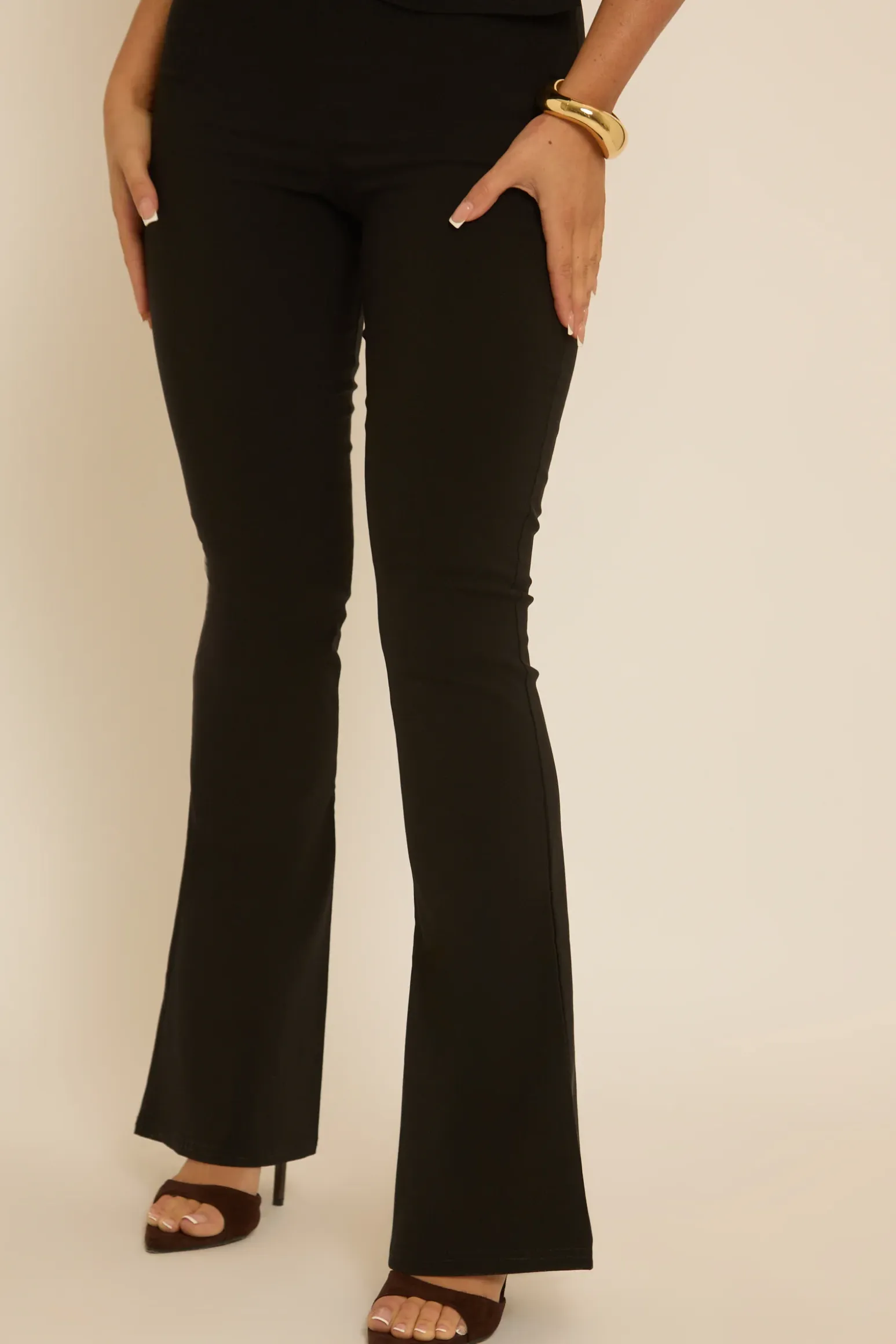 Rebellious Fashion Black Bandeau Top & Kick Flare Trousers Co-ord Set - Rochelle