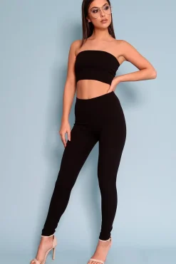 Rebellious Fashion Black Bandeau Top And Leggings Co-Ord - Kristina