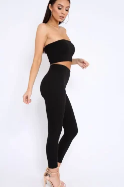 Rebellious Fashion Black Bandeau Top And Leggings Co-Ord - Kristina
