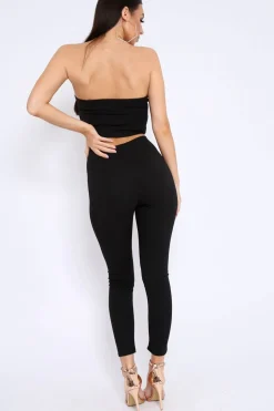 Rebellious Fashion Black Bandeau Top And Leggings Co-Ord - Kristina