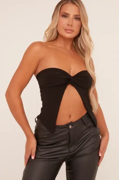 Rebellious Fashion Black Bandeau Twist Detail Crop Top - Anifa
