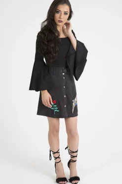 Rebellious Fashion Black Bardot Bell Sleeve Bodysuit - Evelyn