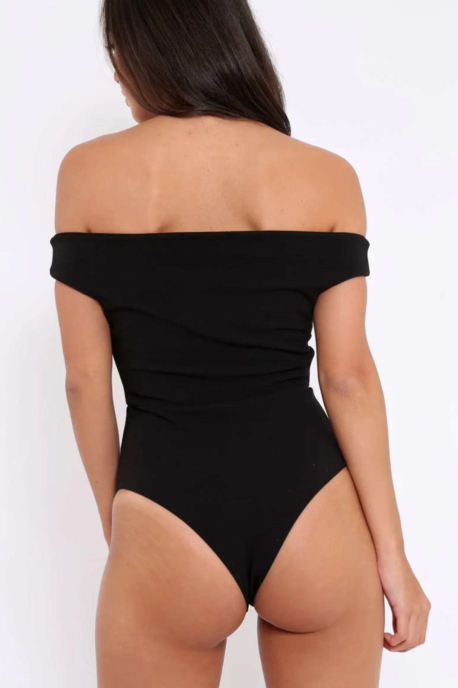 Rebellious Fashion Black Bardot Bodysuit with V dip front - Hettie