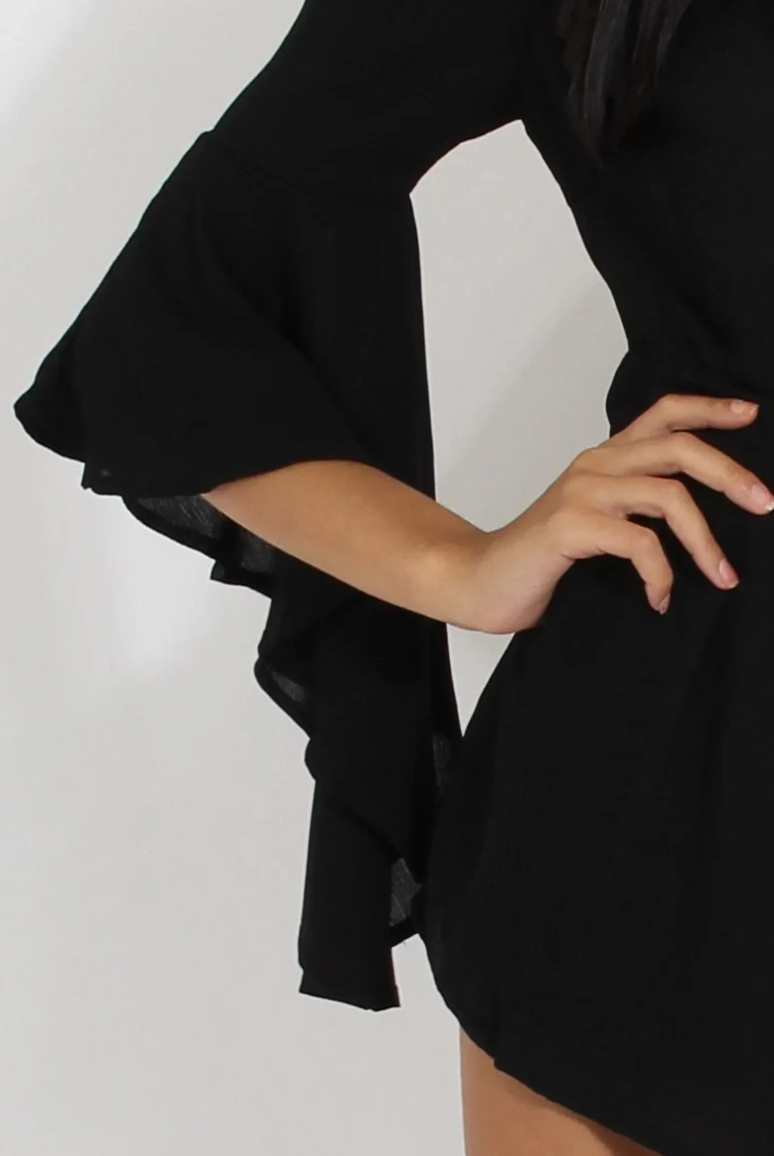Rebellious Fashion Black Bardot Cropped Bell Sleeve Playsuit - Fabiana