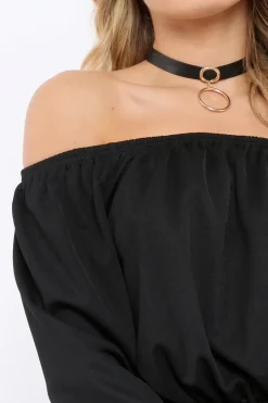 Rebellious Fashion Black Bardot Crop Top - Brooke
