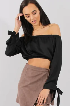 Rebellious Fashion Black Bardot Crop Top - Sasha
