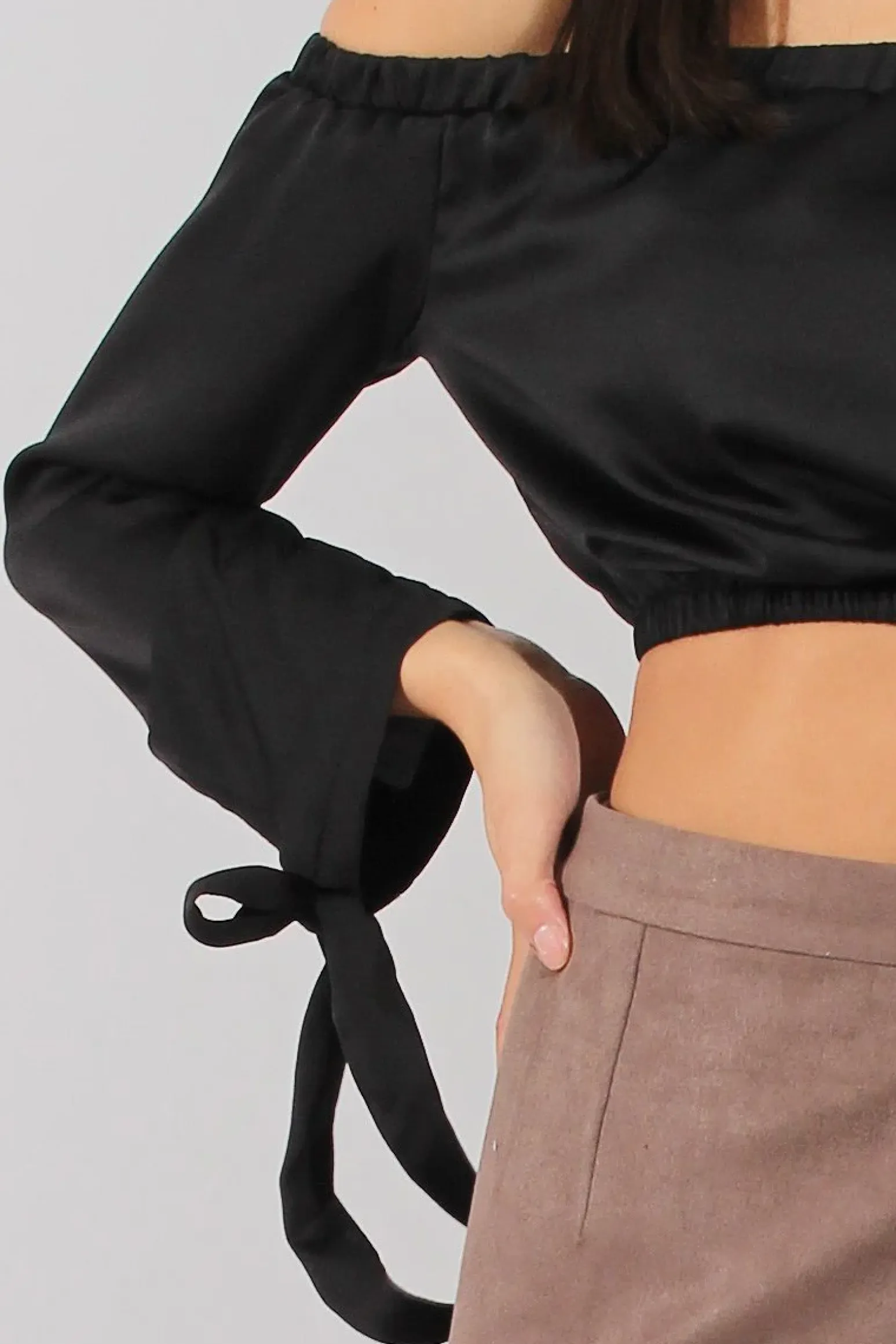 Rebellious Fashion Black Bardot Crop Top - Sasha